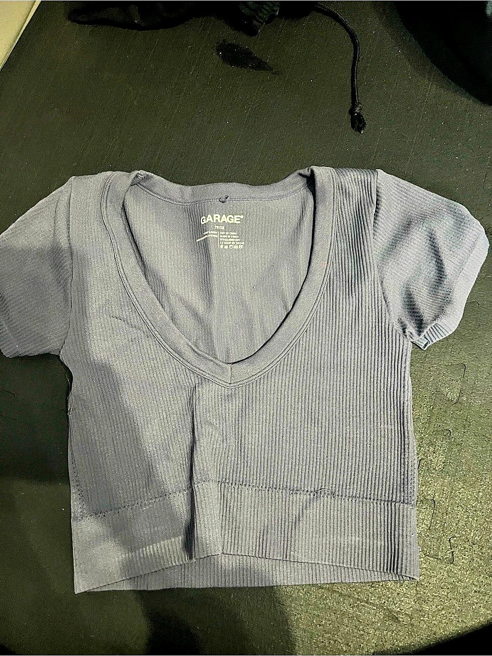 Garage Sonia Seamless Plunge Tee Ribbed Crop Top Gray XS